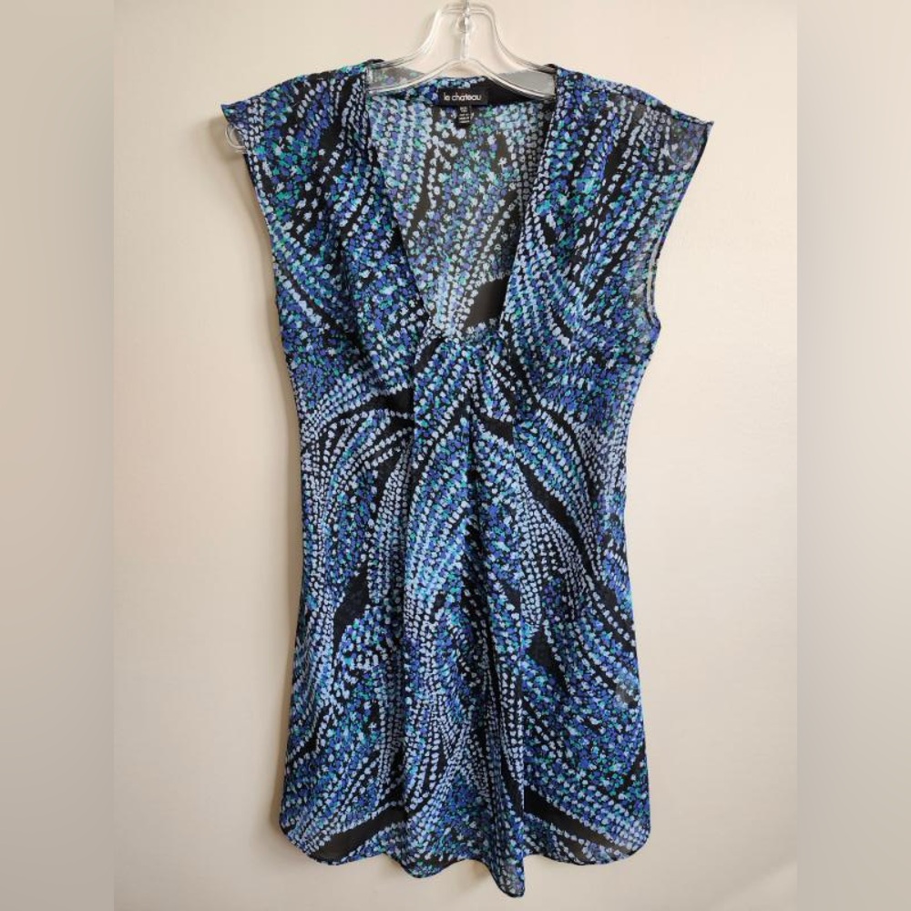 Blue + Black Patterned Blouse XXS